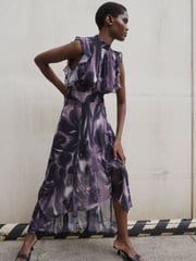 Religion Purple High Low Eclipse Maxi Dress with Ruffle Sleeve - Image 1 of 7