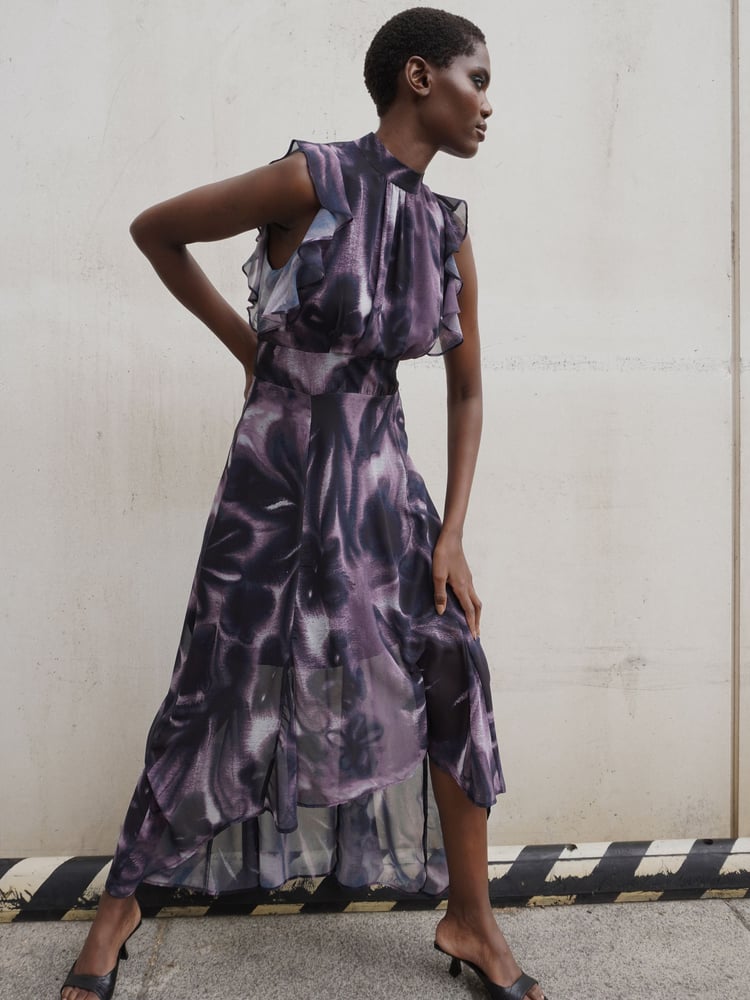 Religion Purple High Low Eclipse Maxi Dress with Ruffle Sleeve - Image 1 of 7