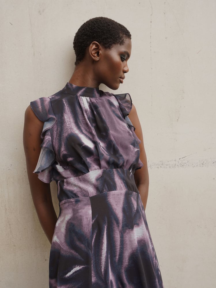 Religion Purple High Low Eclipse Maxi Dress with Ruffle Sleeve - Image 2 of 7