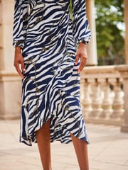Sosandar Blue Pemplum Ruffle Wrap Dress - Image 5 of 5