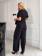 Girl In Mind Black Aaliyah Wide Leg Plisse Jumpsuit - Image 2 of 5