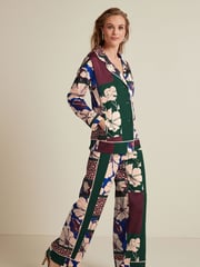 Green Patch Print Satin Button Front Blouse - Image 2 of 5