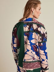 Green Patch Print Satin Button Front Blouse - Image 3 of 5