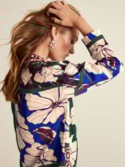 Green Patch Print Satin Button Front Blouse - Image 4 of 5