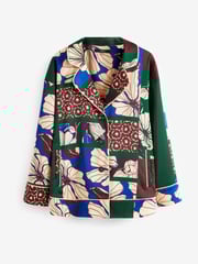 Green Patch Print Satin Button Front Blouse - Image 5 of 5