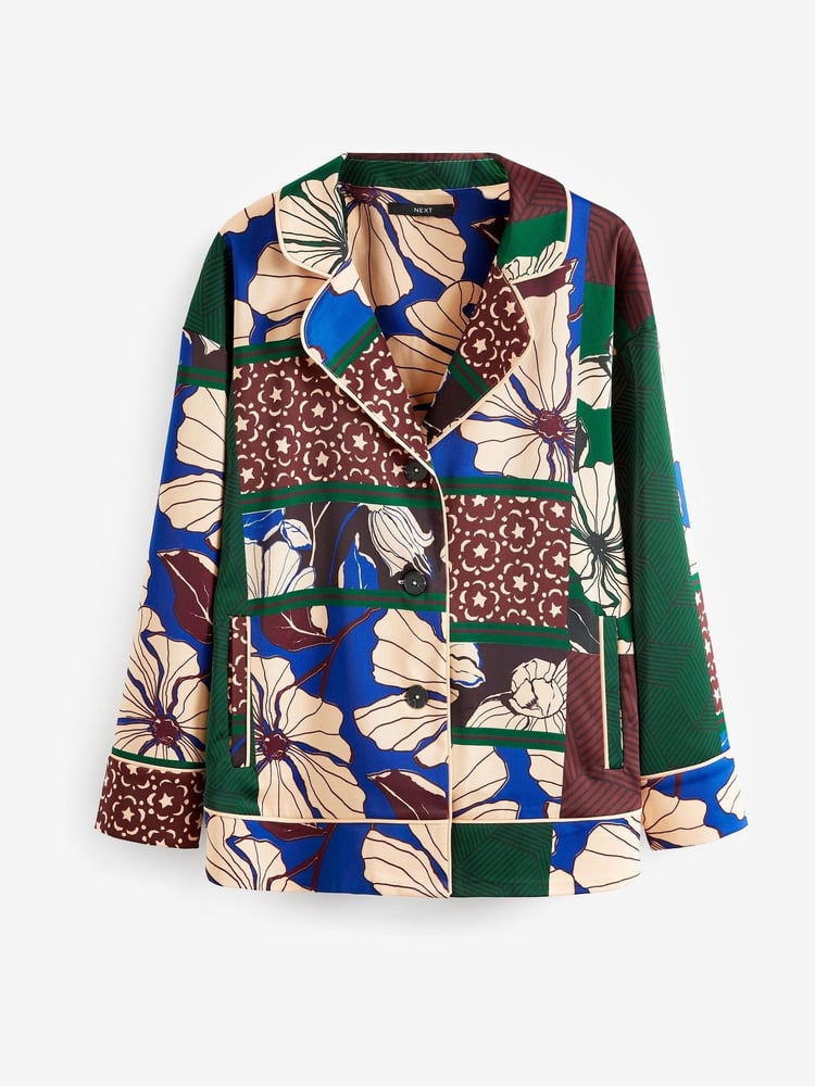 Green Patch Print Satin Button Front Blouse - Image 5 of 5