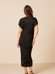 Black Short Sleeve Plisse Midi Dress - Image 3 of 5