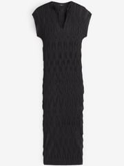 Black Short Sleeve Plisse Midi Dress - Image 5 of 5
