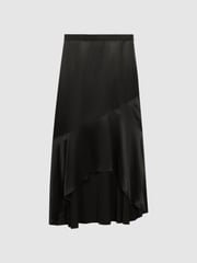 Reiss Black Inga Satin High Rise Midi Skirt - Image 2 of 6