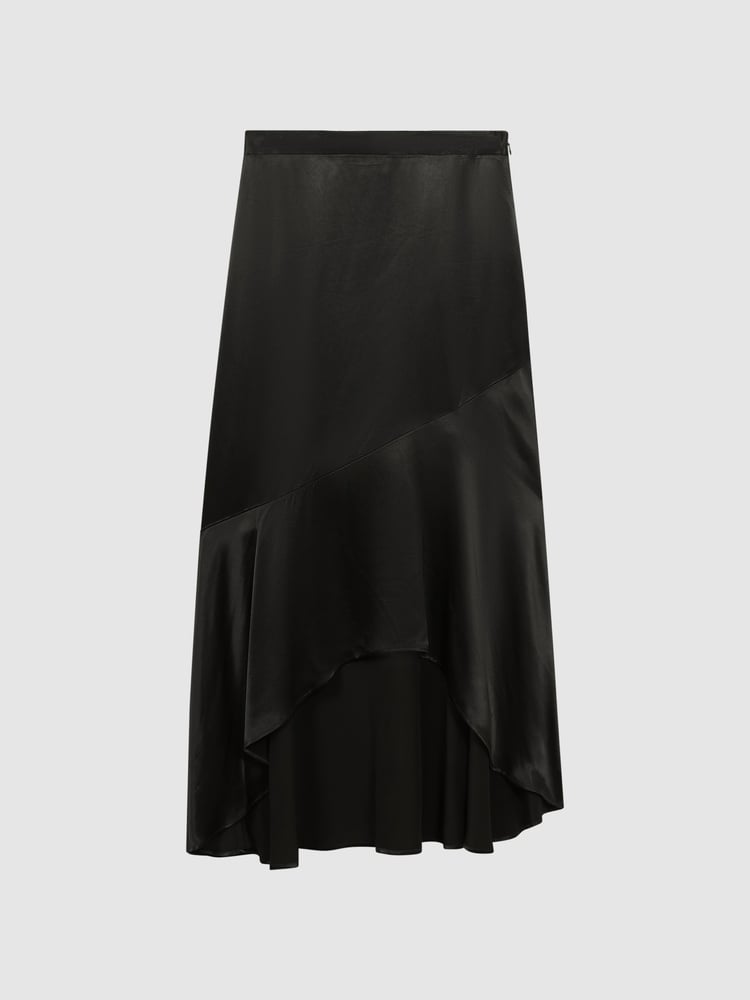 Reiss Black Inga Satin High Rise Midi Skirt - Image 2 of 6
