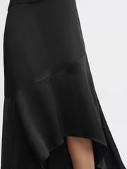 Reiss Black Inga Satin High Rise Midi Skirt - Image 4 of 6