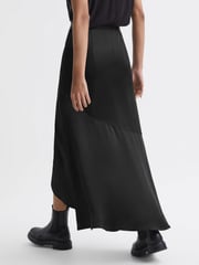Reiss Black Inga Satin High Rise Midi Skirt - Image 5 of 6