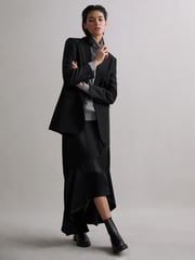 Reiss Black Inga Satin High Rise Midi Skirt - Image 6 of 6