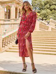 Sosandar Red Hoop Detail Wrap Dress - Image 2 of 5