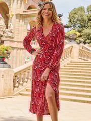Sosandar Red Hoop Detail Wrap Dress - Image 3 of 5