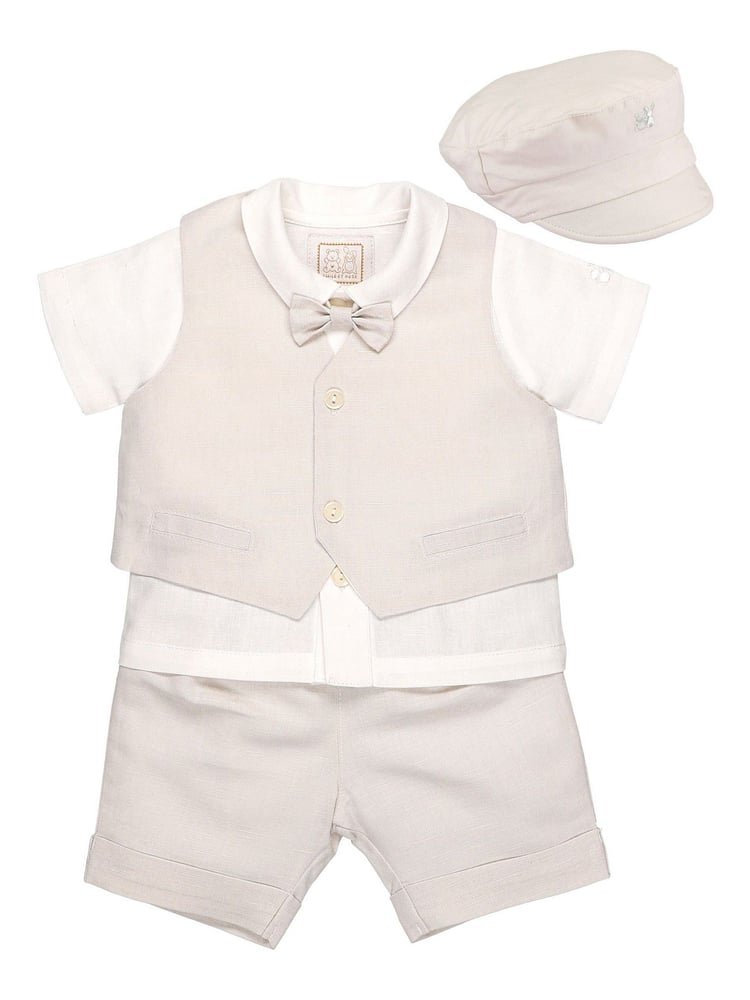 Emile et Rose Natural Three-Piece Linen Shorts And Hat Set - Image 2 of 3
