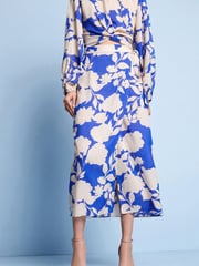 Blue Floral Satin Wrap Midi Skirt - Image 3 of 5