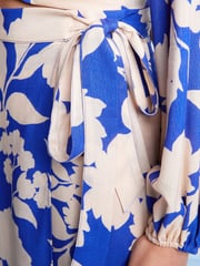 Blue Floral Satin Wrap Midi Skirt - Image 4 of 5