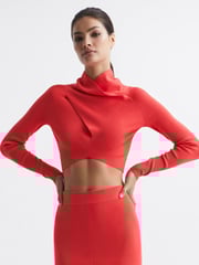 Reiss Coral Elsie High Neck Cropped Co Ord Top - Image 1 of 5