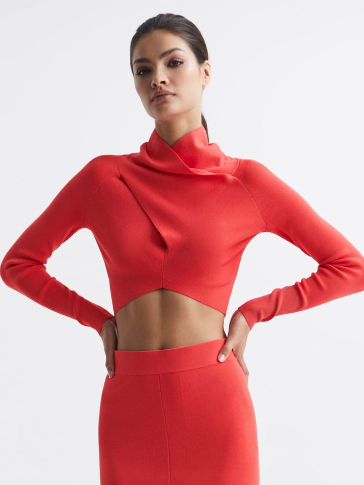 Reiss Coral Elsie High Neck Cropped Co Ord Top - Image 1 of 5
