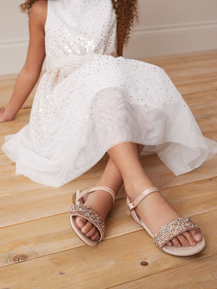 Rose Gold Crystal Occasion Jewel Sandals - Image 1 of 7