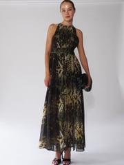 Religion Black Halterneck Maxi Dress In Beautiful Golden and Black Print - Image 3 of 5