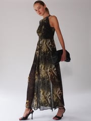 Religion Black Halterneck Maxi Dress In Beautiful Golden and Black Print - Image 4 of 5