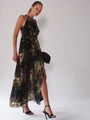 Religion Black Halterneck Maxi Dress In Beautiful Golden and Black Print - Image 5 of 5