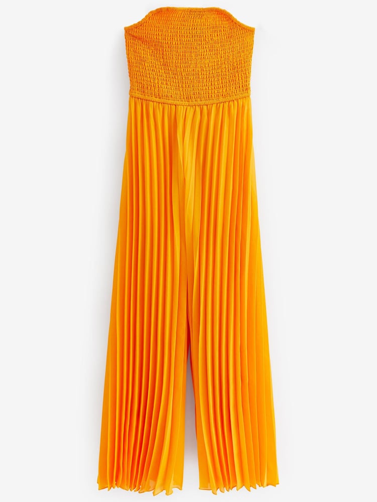 Orange Super Wide Pleated Bandeau Jumpsuit - Image 5 of 5