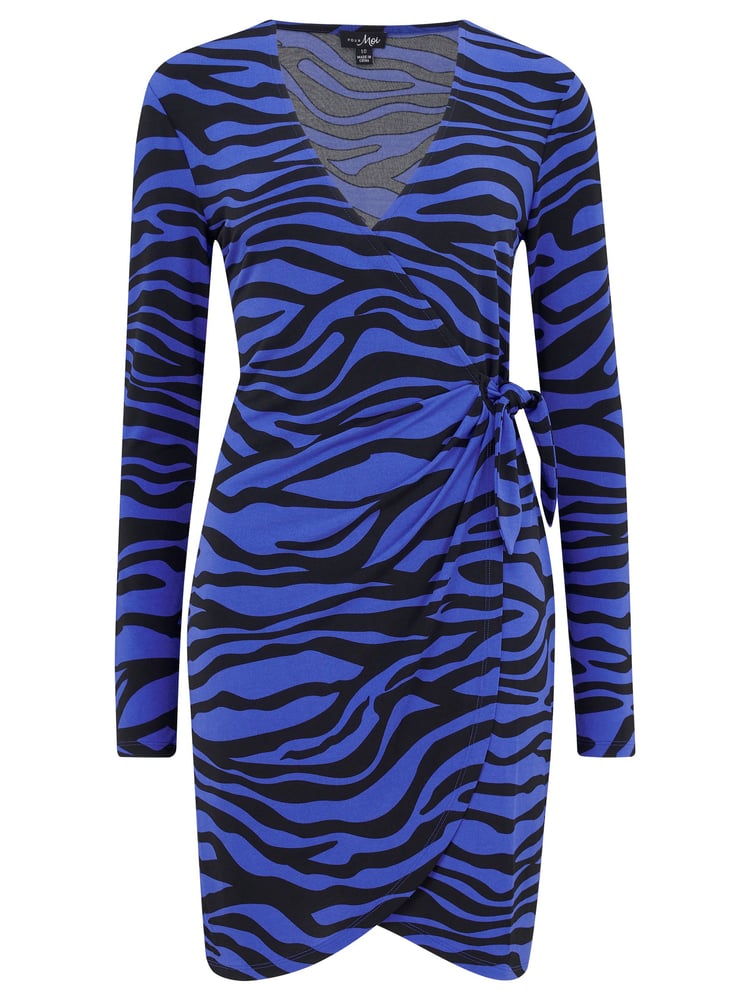 Pour Moi Black & Blue Zebra Bryony Slinky Dress - Image 2 of 4