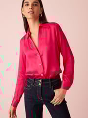 Bright Pink Sparkle Button Satin Shirt - Image 1 of 2