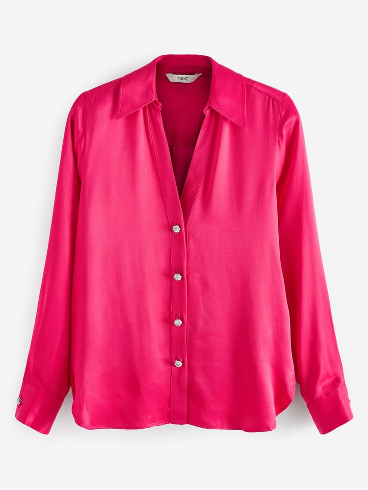 Bright Pink Sparkle Button Satin Shirt - Image 2 of 2