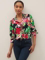 Pink Floral Textured Long Sleeve Shirt with Pocket - Image 1 of 5