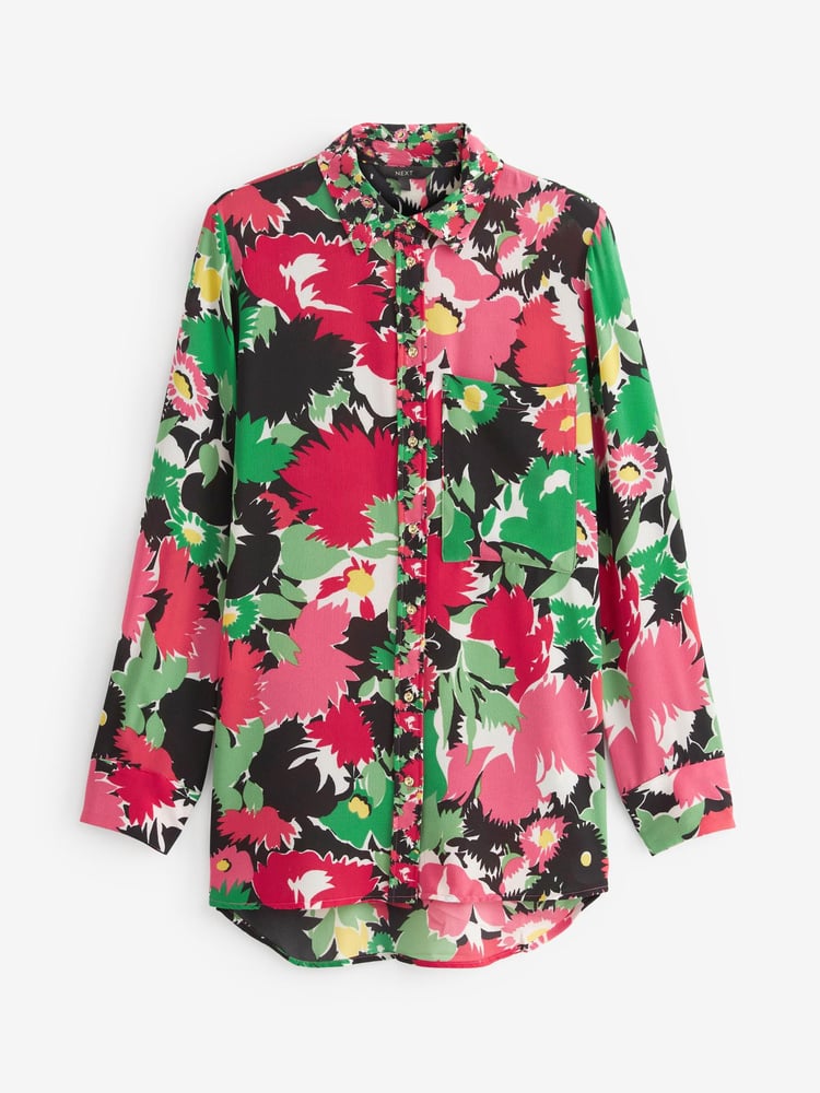 Pink Floral Textured Long Sleeve Shirt with Pocket - Image 5 of 5