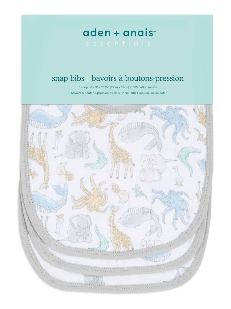 aden + anais White Baby Essentials 100% Cotton Muslin Snap Bibs 3 Pack - Image 2 of 4