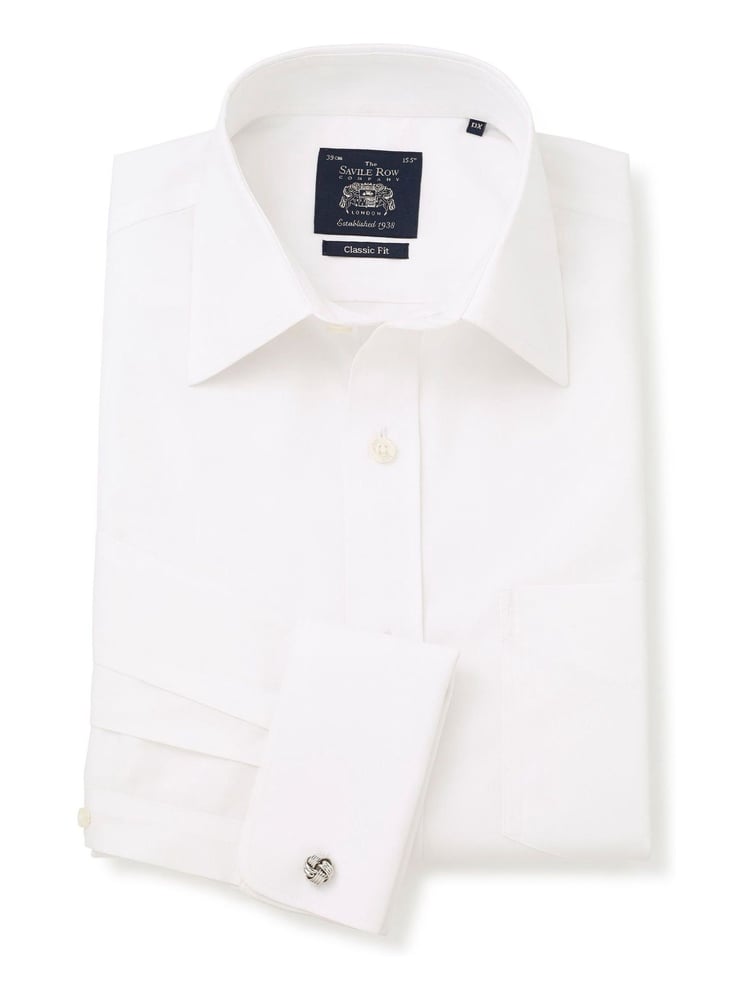 Savile Row Company Klassische Passform Bügelfreies Hemd mit Doppelmanschette 100 % Baumwolle Weiß - Bild 2 von 3