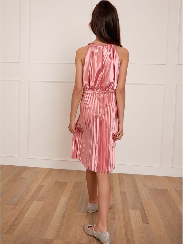 Chi Chi London Pink Halter Style Pleated Older Girls Midi Dress - Image 2 of 4 Chi Chi London Pink Halter Style Pleated Older Girls Midi Dress - Image 2 of 4
