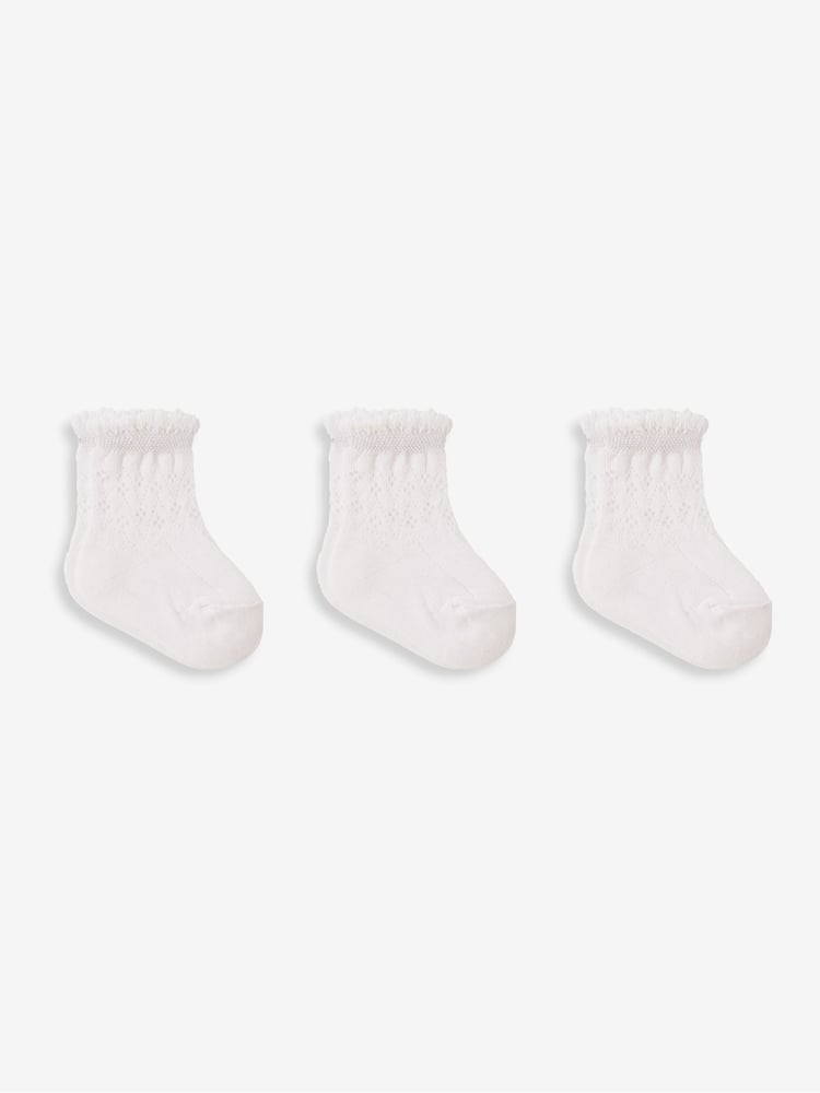 JoJo Maman Bébé White 3-Pack Pretty Pointelle Socks - Image 1 of 2