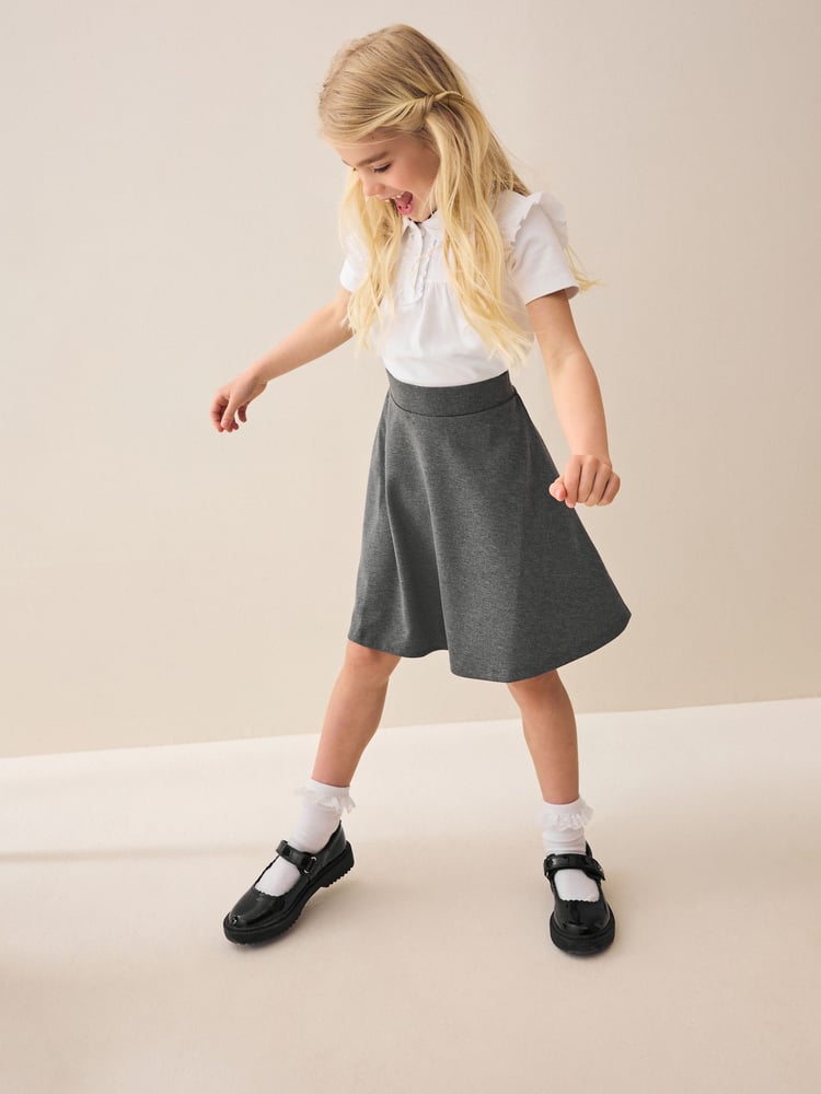 Grey Longer Length Pull-On Jersey Stretch School Skater Skirt (3-17yrs) - Image 1 of 5