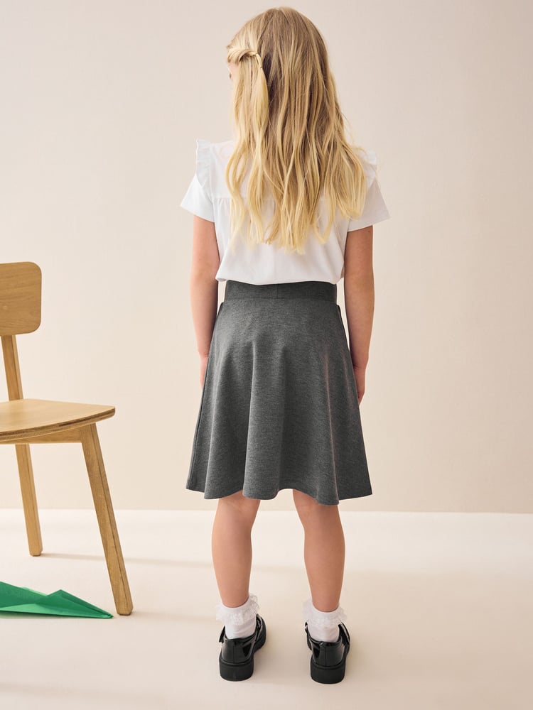 Grey Longer Length Pull-On Jersey Stretch School Skater Skirt (3-17yrs) - Image 2 of 5