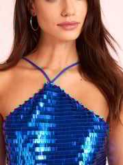 Blue Sequin Halter Neck Mini Dress - Image 4 of 5