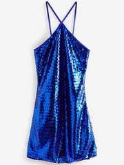 Blue Sequin Halter Neck Mini Dress - Image 5 of 5