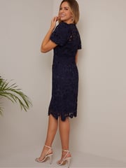 Chi Chi London Blue Puff Sleeve Premium Lace Mini Dress - Image 2 of 4