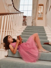 Rose Pink Mesh Tie Back Party Dress (3-16yrs) - Image 2 of 14