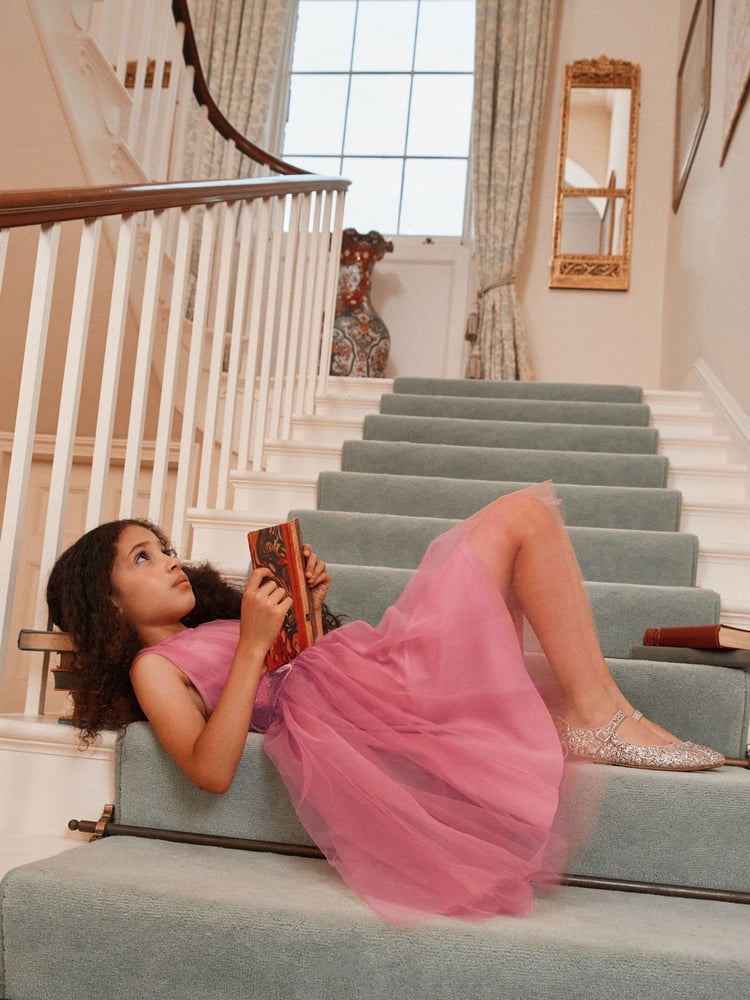 Rose Pink Mesh Tie Back Party Dress (3-16yrs) - Image 2 of 14