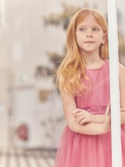 Rose Pink Mesh Tie Back Party Dress (3-16yrs) - Image 6 of 14