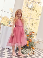 Rose Pink Mesh Tie Back Party Dress (3-16yrs) - Image 7 of 14