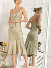 Jolie Moi Gold Alaysha Cowl Neck Satin Dress - Image 1 of 5