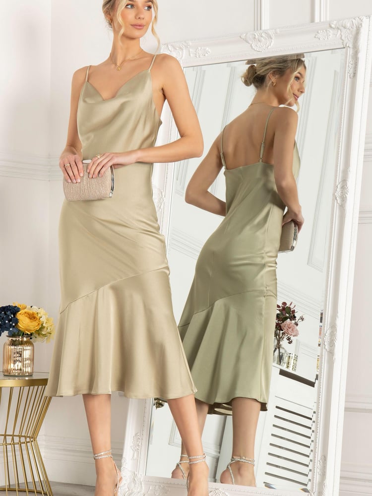 Jolie Moi Gold Alaysha Cowl Neck Satin Dress - Image 1 of 5