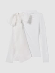 Reiss White Mabel Long Sleeve Bow T-Shirt - Image 2 of 6